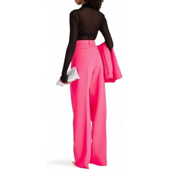 Sportmax Tibet High-Rise Wide-Leg Hot Neon Barbie Bubblegum Pink Trouser Pants 2 - Picture 4 of 8